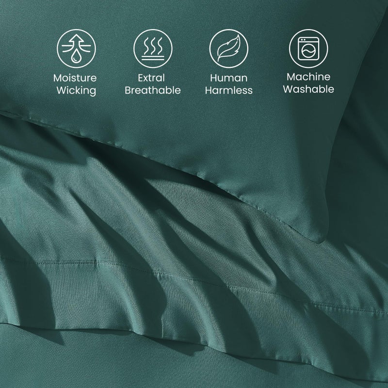 SLEEP ZONE Nanotex Super Soft Cooling Queen Bed Sheets Set 4 Piece - Easy Care Fitted Flat Sheet & Pillowcase Sets - Wrinkle Free, Fade Resistant, Deep Pocket 16" (Teal, Queen) - Image 4